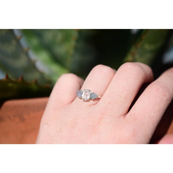 Raw Sapphire and Diamond Engagement Ring - Picture 2 of 3